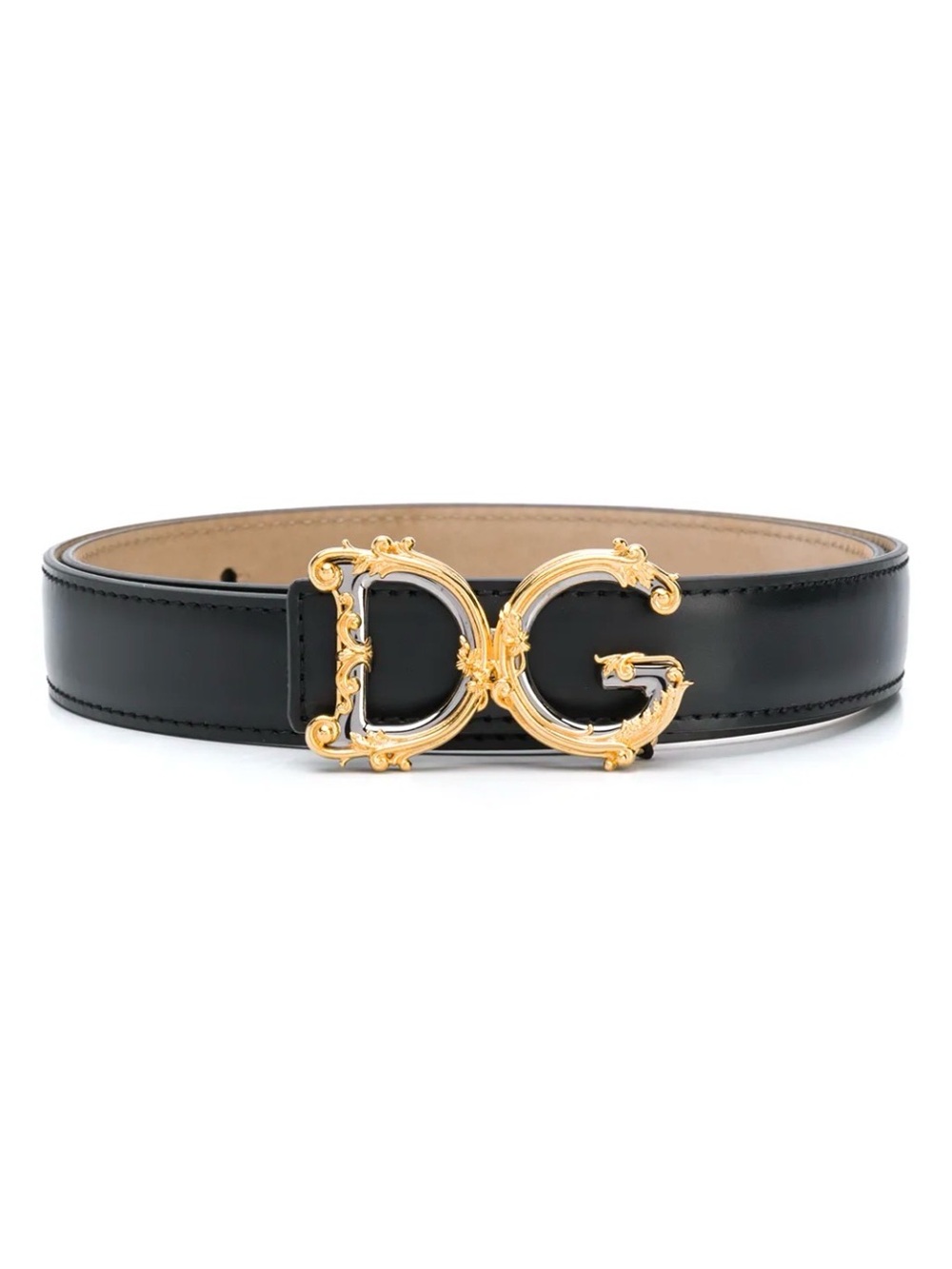 Dolce & Gabbana Black Leather Baroque DG Logo Belt 85 / 34
